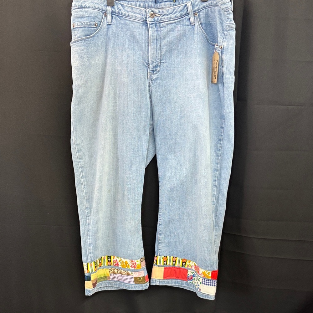 Vintage quilt, bottom Light Blue Women's Cropped Jeans by “Jagged Threads”
